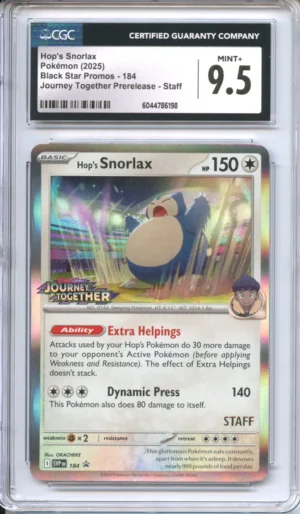 Pokemon Graded: Hop's Snorlax #184 Journey Together STAFF Prerelease Promo (2025) Holo CGC 9.5
