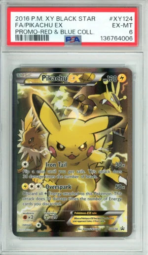 Pokemon Graded: Pikachu EX #XY124 XY Red & Blue Collection Promo (2016) Holo PSA 6