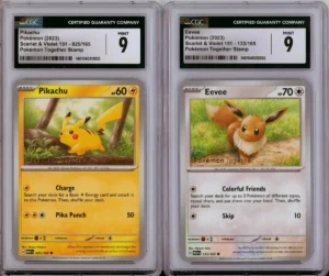 Pokemon Graded: Pikachu #25 & Eevee #131 Pokemon Together Stamp Set Of 2 CGC 9
