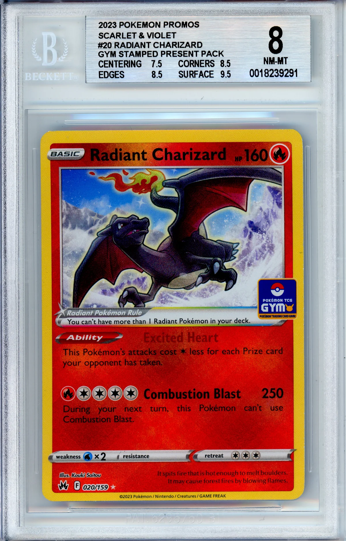 Pokemon Graded: Radiant Charizard 20/159 Scarlet & Violet (2023) Beckett 8